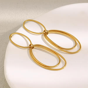 Pendientes de joyería de moda Pendientes colgantes ovalados geométricos de acero inoxidable chapados en oro para mujer <span class=keywords><strong>E464</strong></span> - Product Image 1
