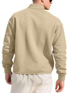 Polo da uomo in jacquard a tinta unita con bottoni, nuova felpa a maniche lunghe con risvolto, vestibilità ampia - Product Image 3