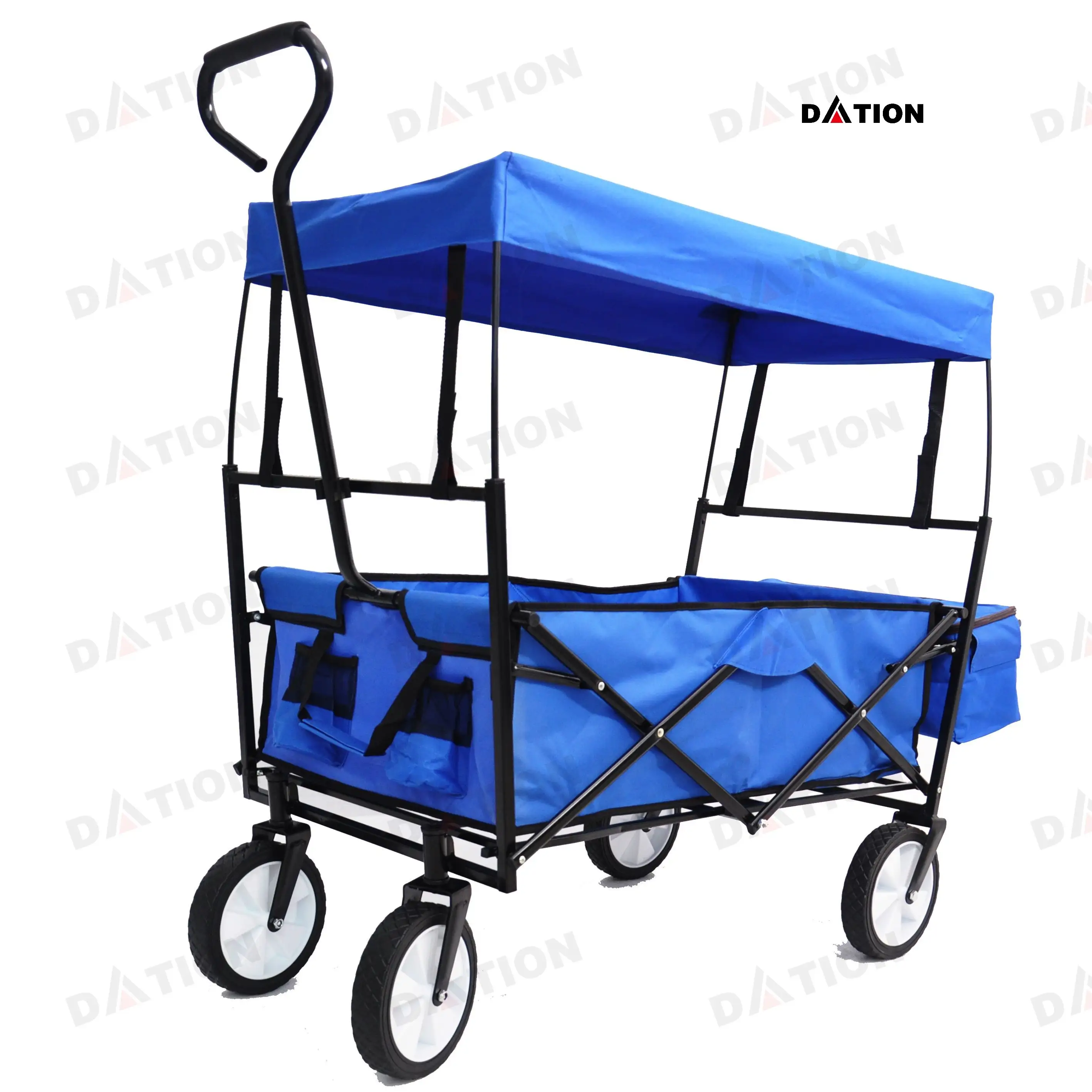 Outdoor Utility Wagon Detachable Pockets With Canopy Garden Cart for Beach Picnic Camping Trolley Removable Canopy