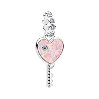 Breloques pendantes en émail rose plaqué argent, série fantaisie mignonne, licorne, ours en peluche, tasse à thé, cœur, pour bracelet à breloques européen