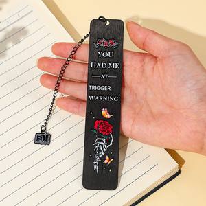Punk Dark Skull Rose Chain Bookmark Creative <strong>You</strong> Had <strong>Me</strong> Text Reading Marker Cultural Black Stainless Steel Bookmarks - Product Image 5