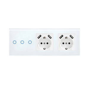 Tuya lampu dinding sentuh cerdas WiFi, lampu dinding 1/2/3 Gang sakelar dan Outlet dengan tipe C + USB berfungsi dengan Alexa Google Home - Product Image 2