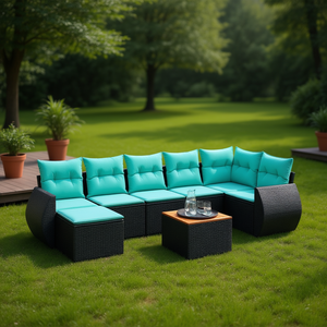 8 Piece Black Poly Rattan <b>Garden</b> <b>Sofa</b> Set With Cushions Outdoor Furniture Contemporary Design - Product Image 3