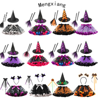Costumes de sorcière en tulle à sequins pour Halloween, imprimés vampire, araignée, citrouille, avec chapeau de sorcier et balai, jupes de ballet pour filles 2-8 ans