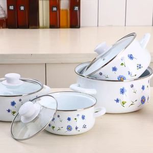 <span class=keywords><strong>Set</strong></span> di Pentole Classiche in Ghisa Smaltata con Coperchio in Vetro, Manici Compositi, Compatibili con l'Induzione, Ecologiche per Campeggio e Feste - Product Image 3