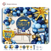 Perlengkapan Garland Balon Hari Ayah Biru Dongker Emas Hitam Balon Lateks Balon Foil Kado Ayah Terbaik Dasi Kumis Balon Foil Selamat Hari Ayah