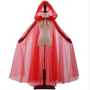 Cape à capuche en maille taille unique avec nœud rouge, accessoire de costume de sorcière, pour cosplay, fête et scène - Product Image 3