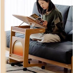 Solid Wood Movable Sofa <b>Table</b> With Storage Rack For Living Room Bedroom - Product Image 1