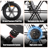 Vélo électrique hybride à pneus larges, vélo tout-terrain, cadre en acier à haute teneur en carbone entièrement amortissant, vélo de montagne électrique à 7 vitesses