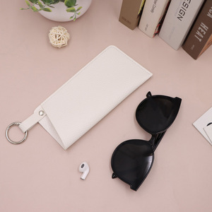 Hot-selling PU leather eyeglass case with <b>spring</b> ring, eyeglass pouch, eyeglass <b>clip</b>, dustproof, scratch-resistant, portable - Product Image 2