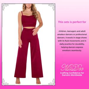 Costume de danse lyrique MiDee pour femmes adultes, élégant haut de camisole plissé, pantalon large fluide, costume de scène - Product Image 6