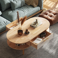 Ensemble de table basse ovale en bois massif pour salon, meuble TV mobile, motif en marbre, verre ou dalle de roche pour petit appartement
