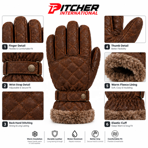 Guantes de Invierno de Cuero Unisex Personalizados, Forrados y Cálidos, para Marcas de Moda, MOQ Bajo, Marca Privada - Product Image 3
