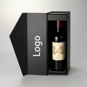 NOUVEAU Vente à chaud d'une seule boîte d'emballage en papier carton pour verre à vin rouge noir Emballage cadeau de vin avec logo personnalisé