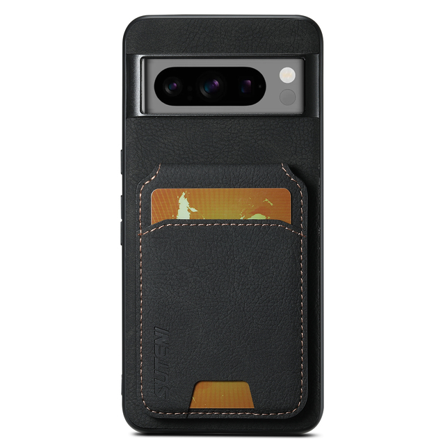 Denior Litchi Grain PU Leather Magnetic Card Holder Phone Case with Kickstand, Compatible with Pixel 9/8/7/6 Series