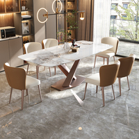 Ensemble de table à manger de luxe 6-8 places, plateau en pierre frittée, mobilier chinois, table de cuisine en béton, salle à manger, matériau en marbre