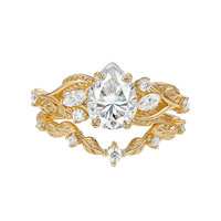 Bague fine en argent sterling 925 plaqué or 18 carats avec motif floral sculpté et moissanite VVS taille poire pour femme