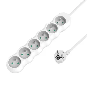 EU CE certified French white gourd-shaped multi-socket plug 6-hole electrical power strip without switch