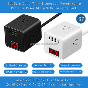 Rubik's Cube 3 Socket American <span class=keywords><strong>Power</strong></span> Strip con protector contra sobretensiones, protección contra sobrecarga <span class=keywords><strong>USA</strong></span> <span class=keywords><strong>Power</strong></span> <span class=keywords><strong>Board</strong></span> 3 Outlets con USB C - Product Image 3