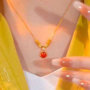 Red Agate Lucky Bag Necklace Water Drop Shape Zinc Alloy Pendant Clavicle Chain Gift For Women Elegant Summer Jewelry - Product Image 4