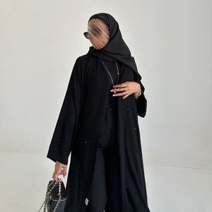 2025 clásico Abaya verano ligero fresco viaje Simple gasa con Destello fino adelgazamiento musulmán mujeres negro Abaya jalabiya vestido - Product Image 1