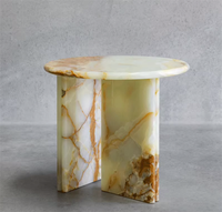Offre Spéciale Table en pierres précieuses naturelles Table basse ronde centrale et latérale en marbre vert onyx de luxe 2 pièces