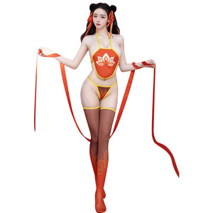 2025 Nieuwe Stijl Lingerie Koppels Flirtende Buik <span class=keywords><strong>Sexy</strong></span> Driehoekige Bloemprint Schattig Rollenspel Heksenspel Set - Product Image 3