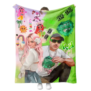 Mantas de Viaje Tejidas de Franela Gruesa con Diseño Personalizado al por Mayor, <span class=keywords><strong>Feid</strong></span> Ferxxo <span class=keywords><strong>Karol</strong></span> <span class=keywords><strong>G</strong></span>, para Parejas - Product Image 1