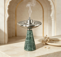 Brûleur d'encens en marbre vert naturel de luxe, encensoir en pierre sculpté à la main pour les cérémonies et la décoration intérieure religieuses arabes du Ramadan