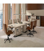 Table de conférence moderne en surface solide CORIANS, design élégant avec éclairage LED sur les bords, respectueuse de l'environnement, pieds en acier inoxydable pour hôtel, école