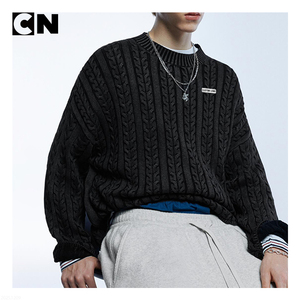 BSCI Certification Sweater Factory Custom logo <b>Men</b> Cotton Casual Crew Neck Cable <b>Knitted</b> Pullover Sweater for Autumn Winter - Product Image 3