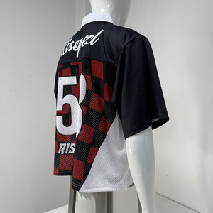 Retro Breathable Mesh Stitching <b>Polo</b> Collar Jersey for Men with Contrast Stripe American Football Design - Product Image 5