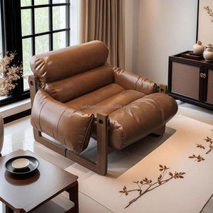 Fauteuils <span class=keywords><strong>Vintage</strong></span> en <span class=keywords><strong>Cuir</strong></span> Marron avec Cadre en Bois pour Salon Confortable - Product Image 5