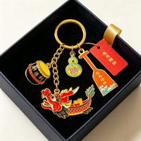 Porte-clés en métal personnalisé style chinois, thème bateau du dragon, multi-breloques, culture traditionnelle, objet de collection, pour sac de vacances