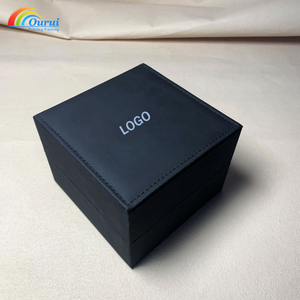 Factory Direct Custom Classic <b>Black</b> Leather Watch <b>Box</b> For man ,Wholesale Luxury Watch Gift <b>Box</b> with Card Holder for Single Watch - Product Image 2