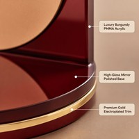 Expositor de Perfumes de Acrílico Borgoña de Lujo con Base de Espejo y Detalles Dorados, para Cosméticos y Joyería, Tienda Minorista, OEM, LED