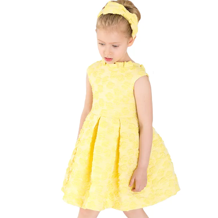 Op Maat Van Uw Eigen Merk Kids Party Bloemenjurk Geel Hot Sale Baby Frock Design Voor Baby Meisjes Jurken