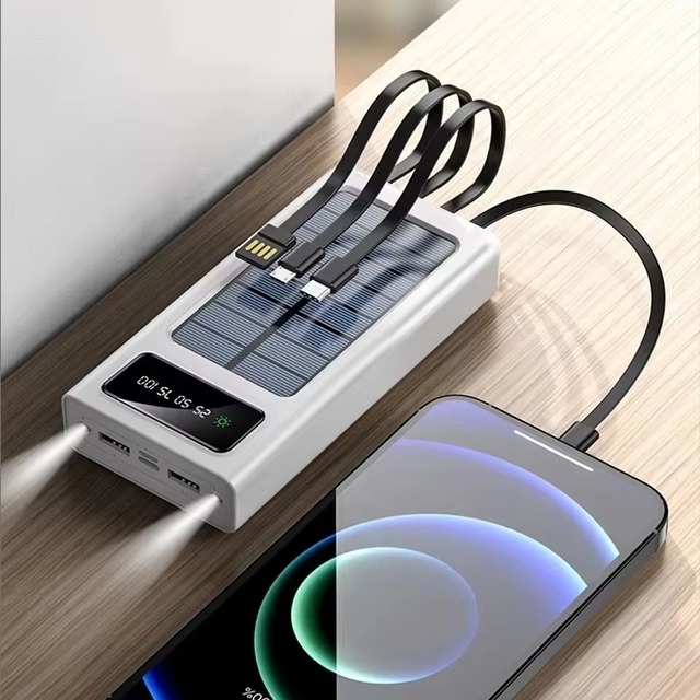 OEM Portable Solar Power Bank 30000mAh 50000mAh Fast Charging Charger With LED Light for Smartphones