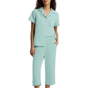 Sioro Capri Pajamas Set For Women Button <b>Down</b> Short Sleeve Waffle Knit Sleepwear Loungewear With <b>Pants</b> - Product Image 1