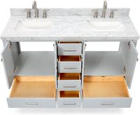 Meuble-lavabo de salle de bain moderne en MDF laqué bleu de 60 pouces avec lavabo rectangulaire en marbre de Carrare italien pour usage hôtelier