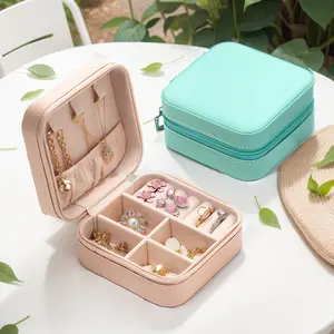 Simple and Convenient Princess Style Velvet PU Jewelry Box for Travel Storage of Rings Necklaces Bracelets Earrings at Home