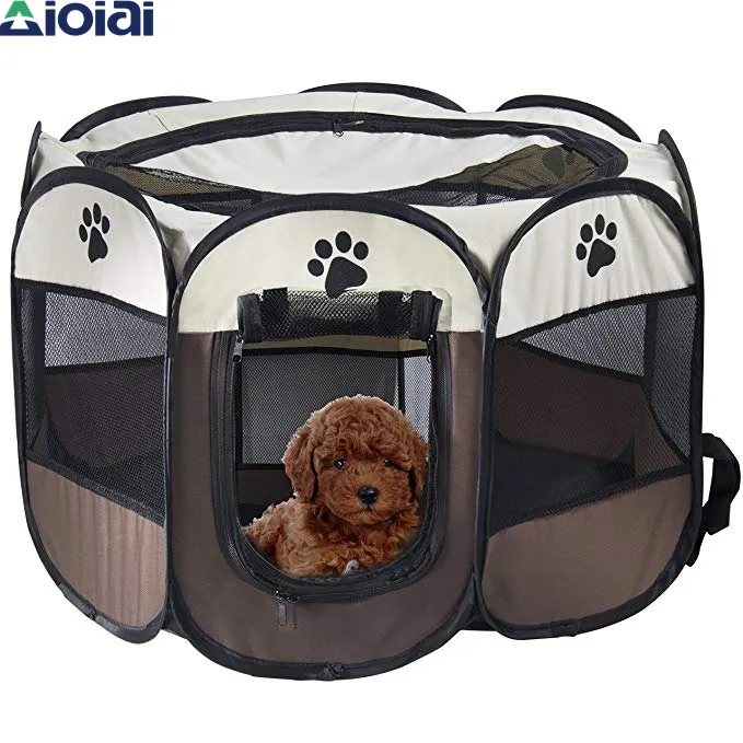 Aioiai Pet Portable Pet Playpen 8-Panel Kennel Mesh Shade Cover Indoor outdoor Tent Fence For Dogs Cats