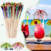 Drapeaux en bois de haute qualité pour gâteaux, pics à sandwich jetables en aluminium de taille personnalisée, motifs feux d'artifice, fournitures de fête