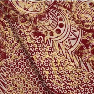 Tissu imprimé <span class=keywords><strong>africain</strong></span> <span class=keywords><strong>rouge</strong></span> décoré de paillettes dorées et de strass. Ce tissu est également connu sous le nom de Ankara ou de tissu imprimé hollandais. - Product Image 4