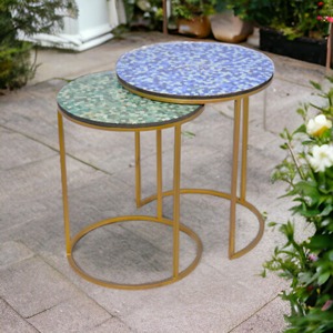 Metal Frame With Mosaic Wooden Top Nesting Side <b>Tables</b> Set of 2 Light Weight and <b>Low</b> Price Wedding Centerpiece Side <b>Table</b> - Product Image 5