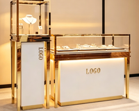 Vitrine à bijoux en acier inoxydable de luxe avec éclairage LED, comptoir d'exposition pour bijouterie, mobilier de magasin, aménagement personnalisé pour salle d'exposition