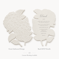 Carte d'invitation de mariage personnalisée découpée sur mesure avec motif floral gaufré à sec sur papier de luxe, impression numérique