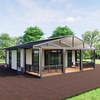 Maison conteneur préfabriquée personnalisée en kit, modulaire, à panneaux sandwich, avec toit en pente et véranda, pour habitation familiale, bureau, hôtel