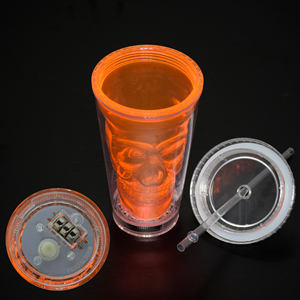 Vasos de vidrio LED con cabeza de fantasma de doble capa de 16Oz que brillan en la oscuridad con tapas y pajita para Bar de fiesta de Halloween - Product Image 4