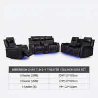 Ensemble de fauteuils électriques intelligents 1+2+3 places, canapé sectionnel pour salon avec éclairage LED sur la base et fonction de charge USB
